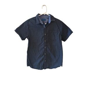 Perry Ellis Boys 14/16 Navy Geo Print Button Down Shirt Preppy Smart Casual‎